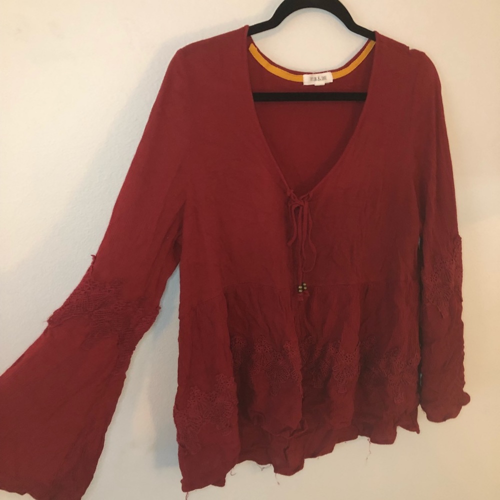 Taylor & Sage Red Bell Sleeve Top
